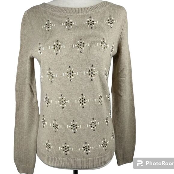 Women's TALBOTS Sweater Beige Rhinestones Size S - Picture 1 of 6